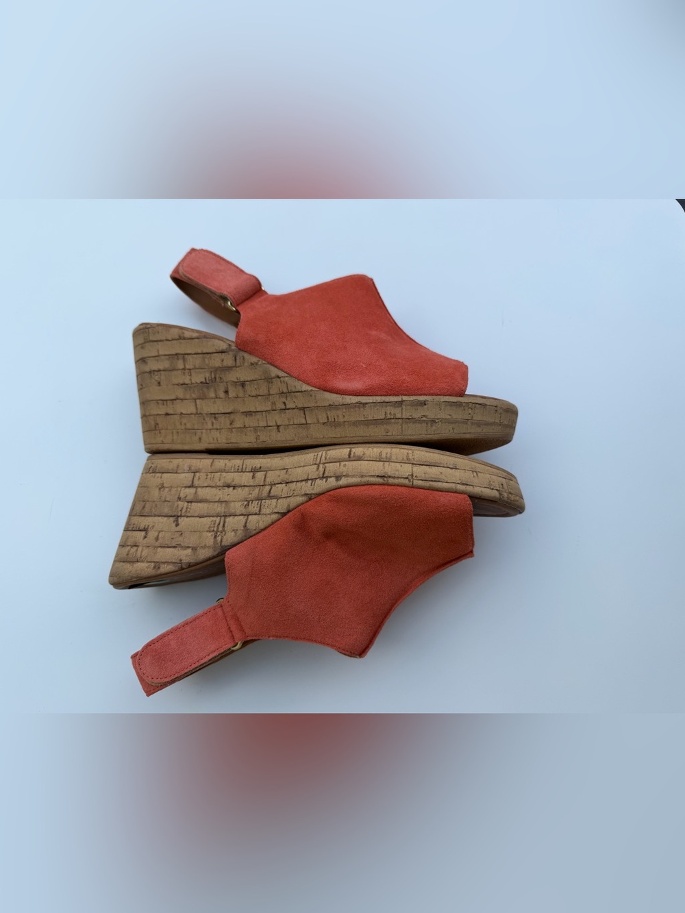 Women’s A. Giannetti Coral Orange Suede Wedge Slingback Shoes Brand New Size 8